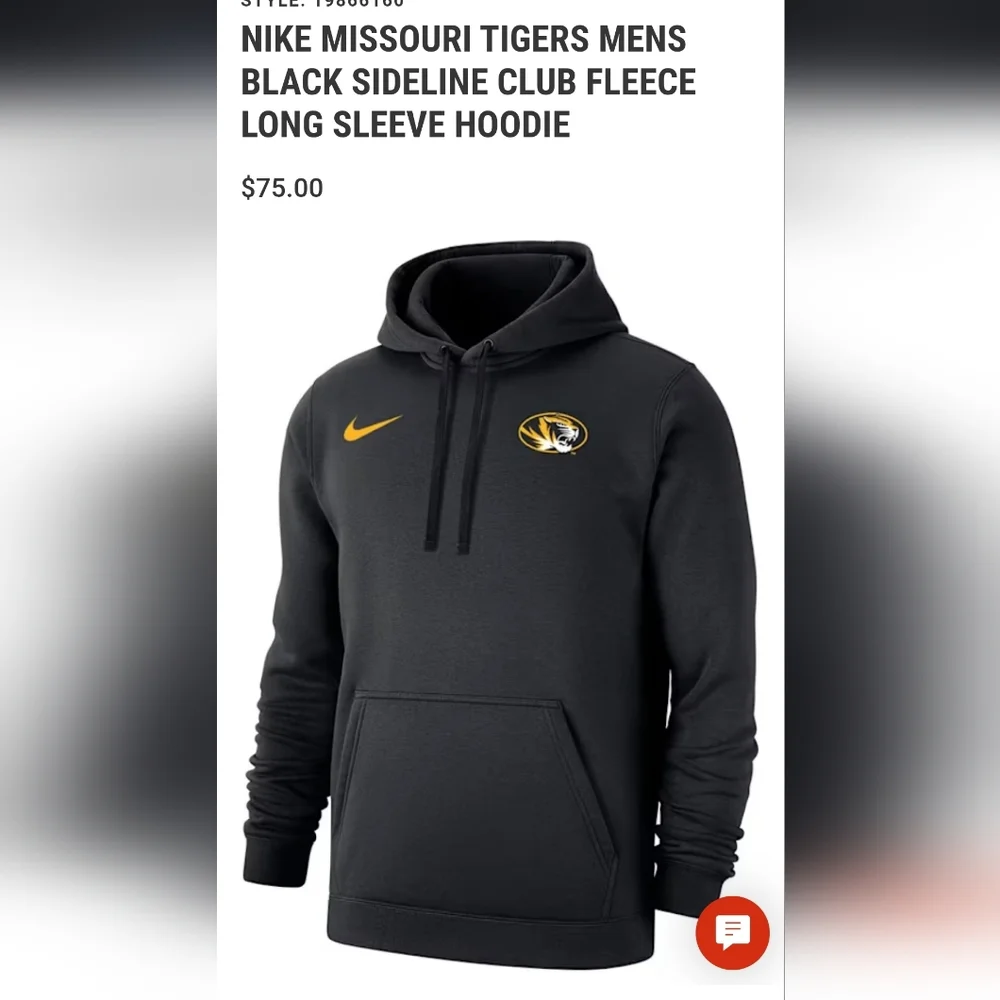 Nike Missouri Tigers Mens Black Sideline Club Fleece Long Sleeve XXL‎ 2XL